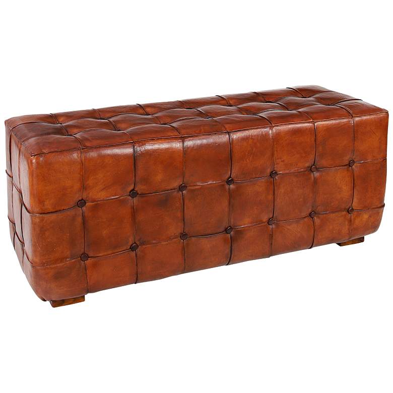 Image 2 Gladys 48" Wide Brown Cow Leather Rectangular Tufted Bench