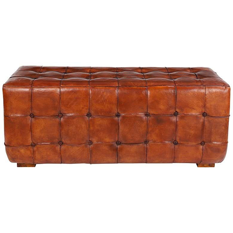 Image 5 Gladys 48" Wide Brown Cow Leather Rectangular Tufted Bench more views