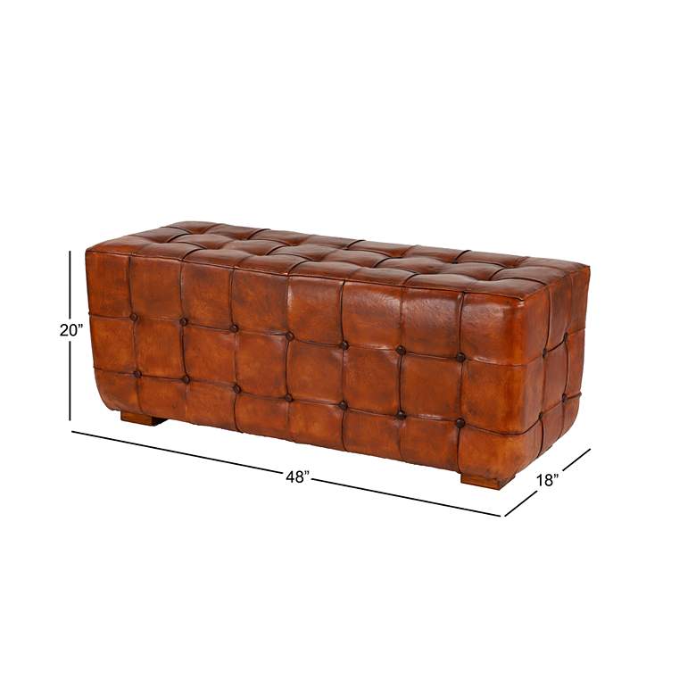 Image 6 Gladys 48" Wide Brown Cow Leather Rectangular Tufted Bench more views