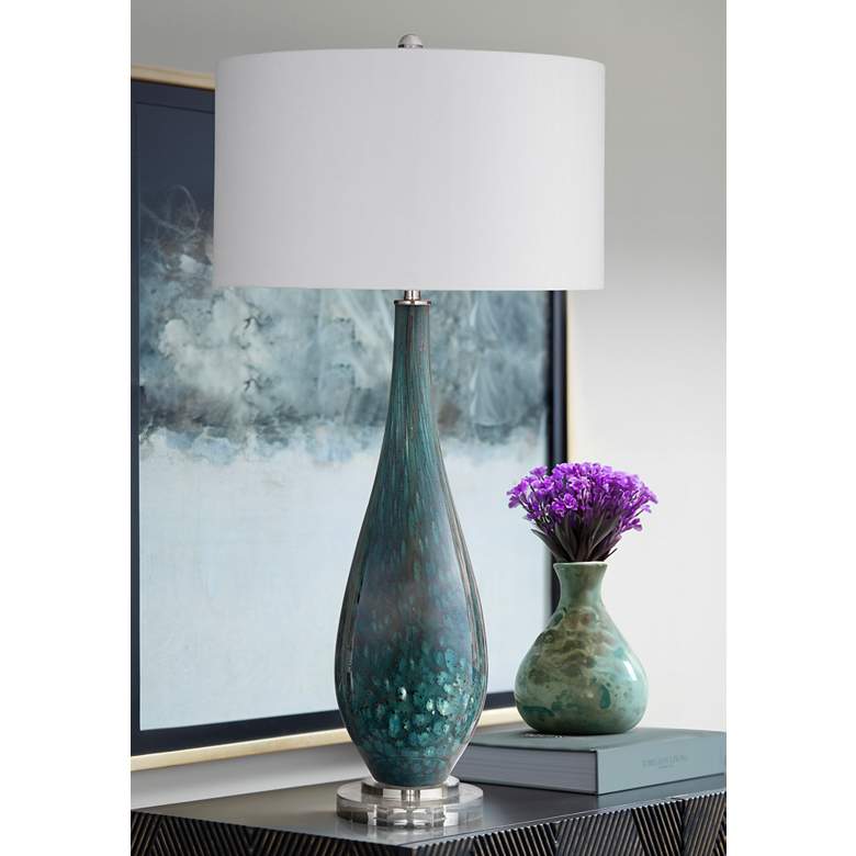 Image 1 Glaize Blue Art Glass Table Lamp