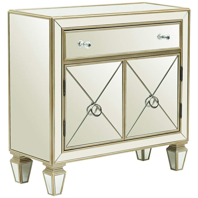 Image 1 Glam 32 inch Wide Silver Wood Mirrored 2-Door Chest