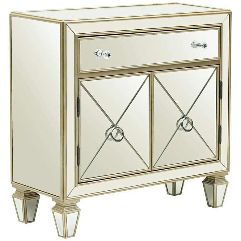 Image 1 Glam 32" Wide Silver Wood Mirrored 2-Door Chest
