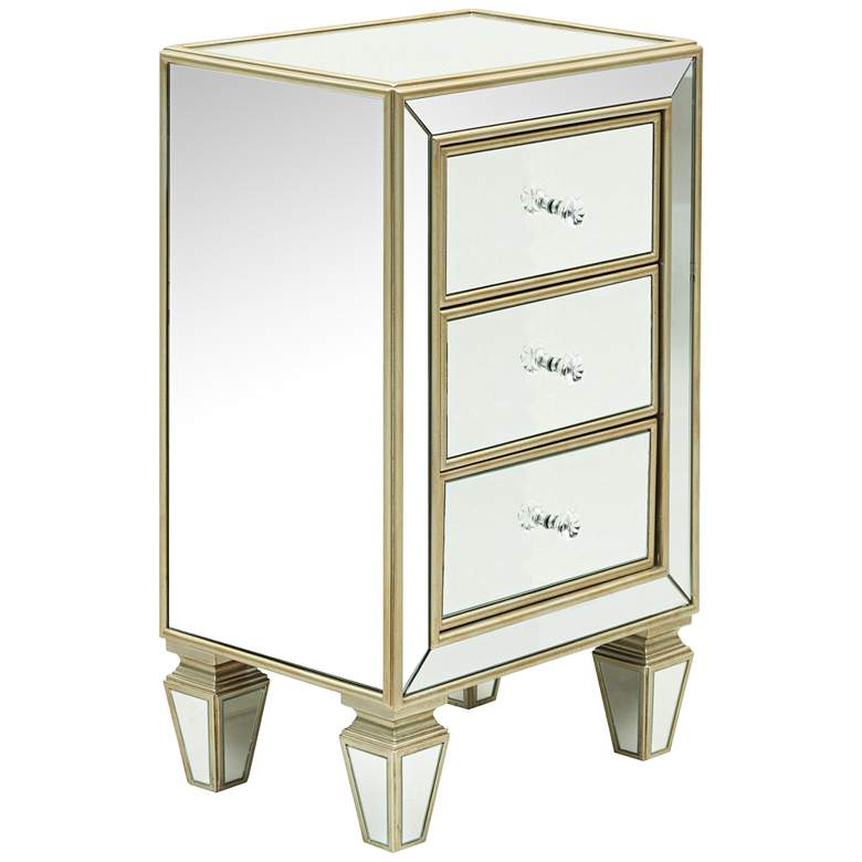 Image 1 Glam Mirrored and Champagne 3-Drawer Accent Table
