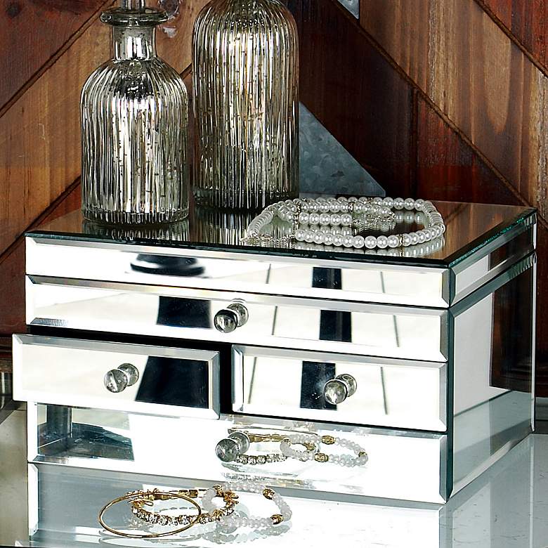 Image 1 Glam Silver Mirrored 4-Drawer Jewelry Box