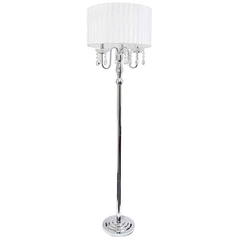 Image 3 Glamorous Chrome Crystal 3-Light Floor Lamp with White Shade
