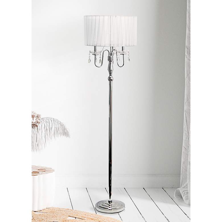 Image 2 Glamorous Chrome Crystal 3-Light Floor Lamp with White Shade