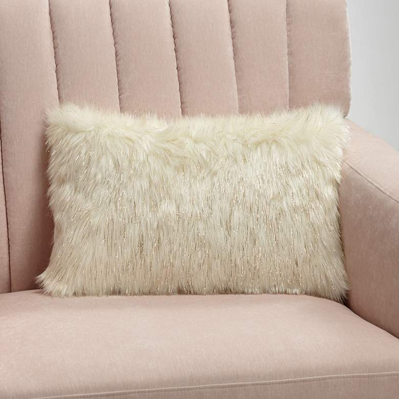 Image 1 Glamour Fox Ivory and Gold Specks 20"W Faux Fur Pillow