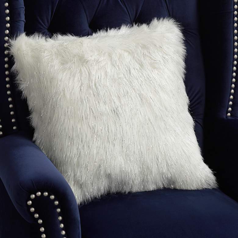 Image 1 Glamour Fox Ivory and Silver Specks 18"W Faux Fur Pillow
