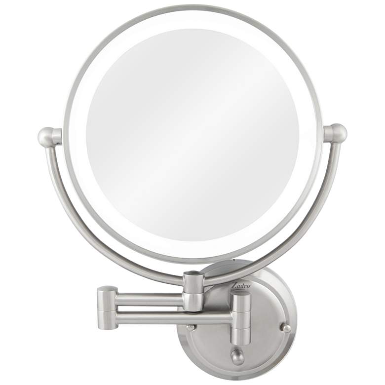 Image 1 Glamour Satin Nickel Hardwire Lighted Makeup Wall Mirror