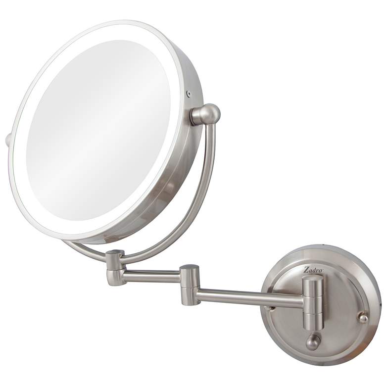 Glamour Satin Nickel Hardwire Lighted Makeup Wall Mirror more views