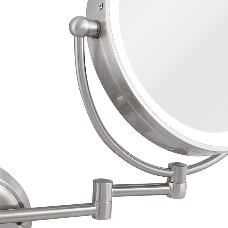 Image 2 Glamour Satin Nickel Round Adjustable Lighted Makeup Wall Mirror more views