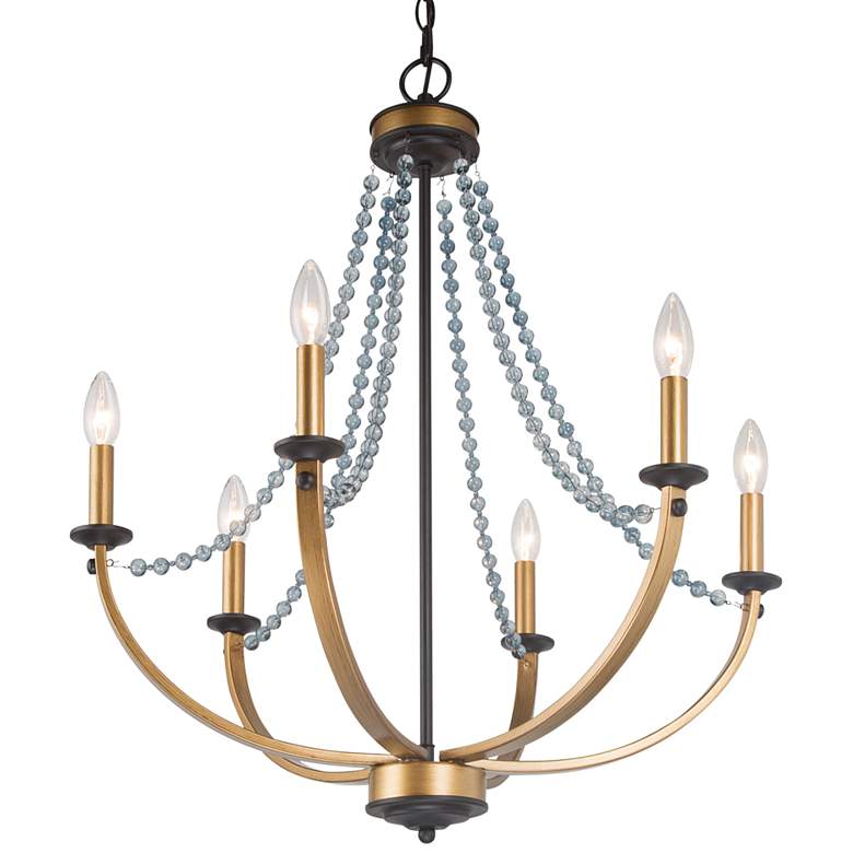 Image 2 Glamus 25 1/4 inchW Gold Iron and Blue Beads 6-Light Chandelier