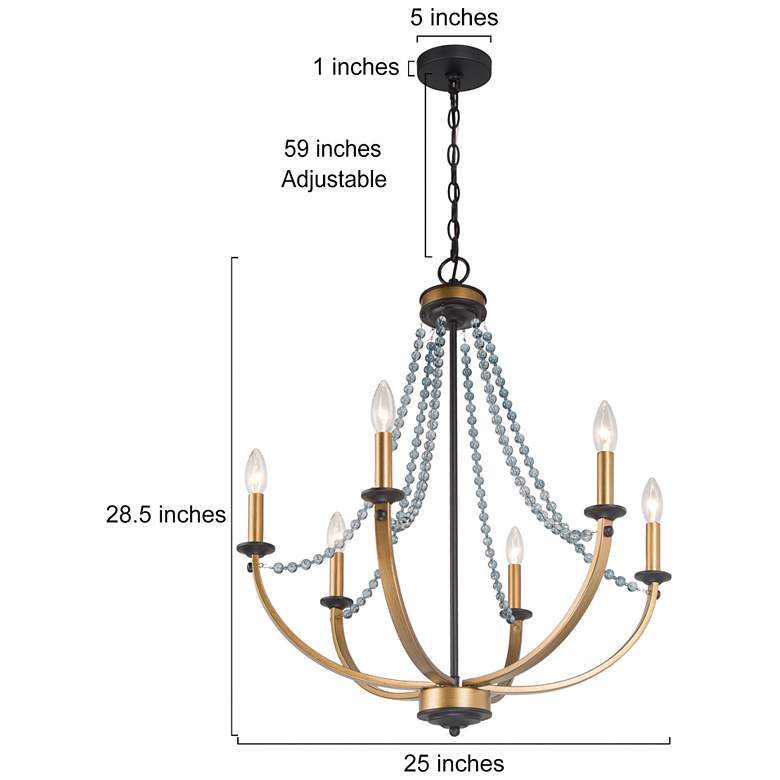 Image 6 Glamus 25 1/4 inchW Gold Iron and Blue Beads 6-Light Chandelier more views