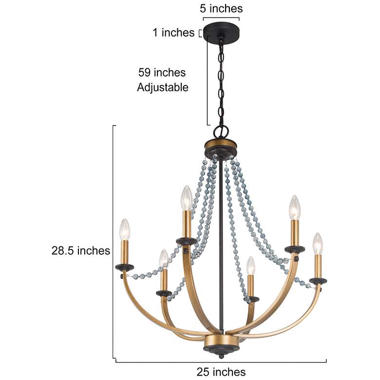 Image 6 Glamus 25 1/4"W Gold Iron and Blue Beads 6-Light Chandelier more views