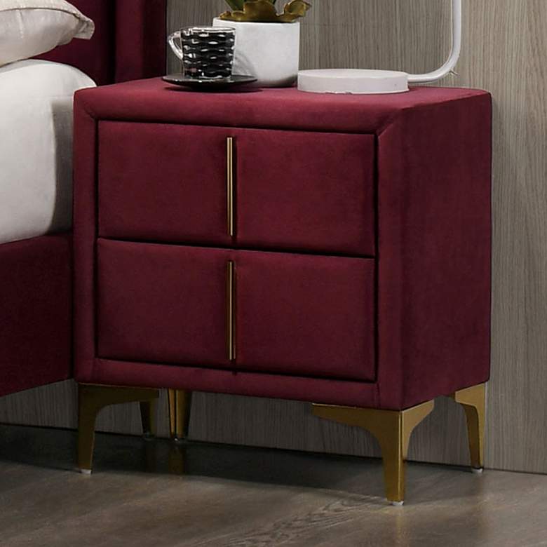 Image 1 Glanz 20 1/4" Wide Red Flannelette 2-Drawer Nightstand