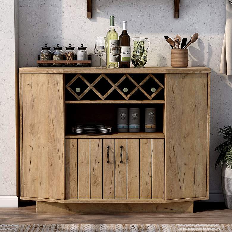 Image 1 Glanz 47 1/4" Wide Light Oak 1-Wine Rack Buffet with Shelves