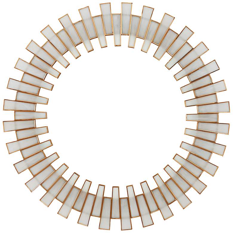 Image 1 Glasdele Antique Brass and White 39 1/2" Round Wall Mirror