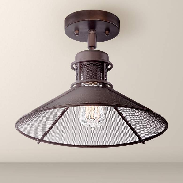 Image 1 Glasgow Industrial 14 inch Wide Oil-Rubbed Bronze Ceiling Light