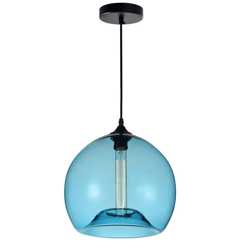 Image 1 Glass 1 Light Down Mini Pendant With Blue Finish