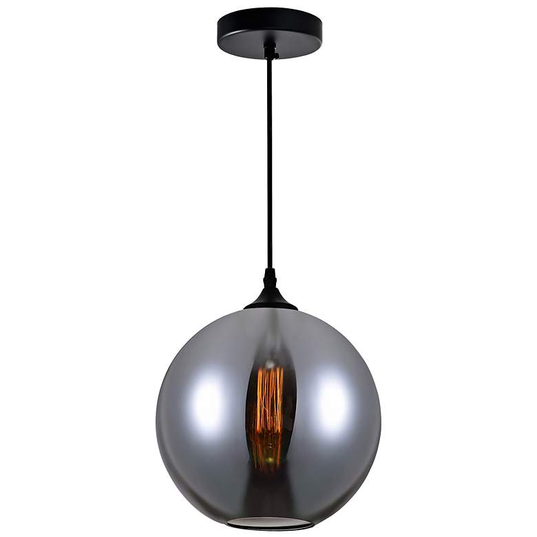 Image 1 Glass 10" Wide Black Mini Pendant with Smoke Glass