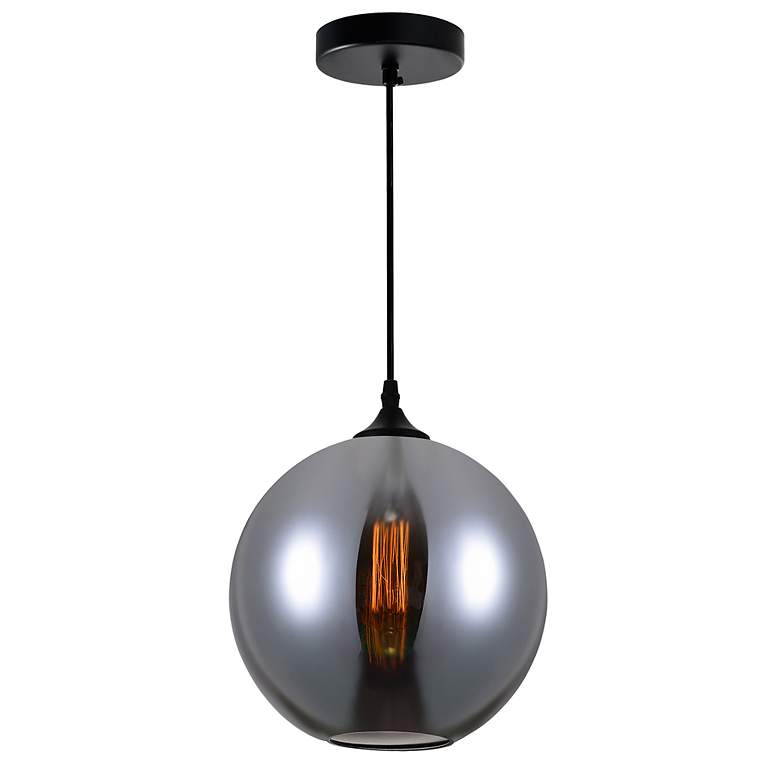 Image 3 Glass 10" Wide Black Mini Pendant with Smoke Glass more views