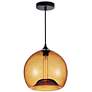 1_Glass 12" Wide Black Mini Pendant w/ Amber Glass