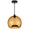 Glass 12" Wide Black Mini Pendant w/ Amber Glass