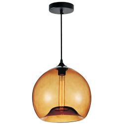 Glass 12" Wide Black Mini Pendant w/ Amber Glass