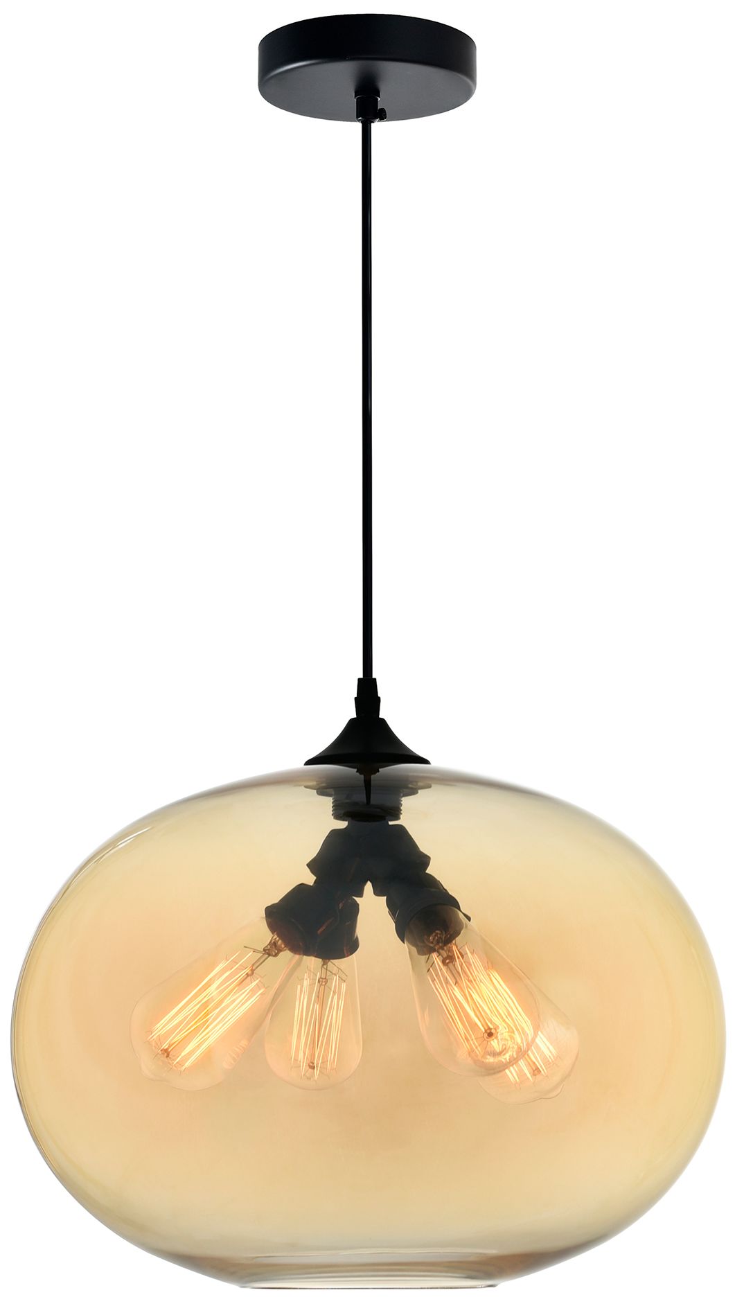 Glass 4 Light 16in Amber Down Pendant