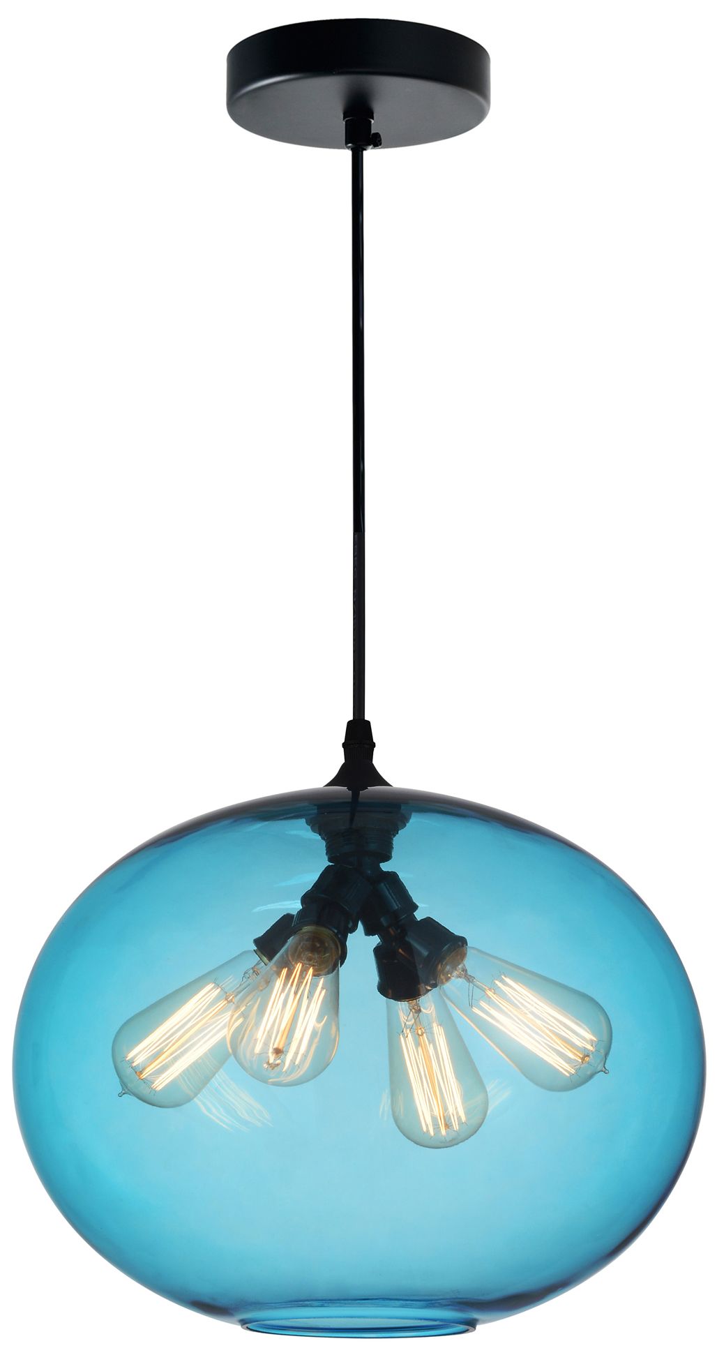 Glass 4 Light 16in Blue Down Pendant