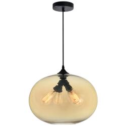 Glass 4 Light Down Pendant With Amber Finish