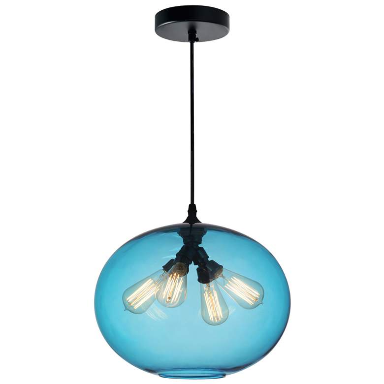 Image 1 Glass 4 Light Down Pendant With Blue Finish