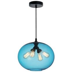 Glass 4 Light Down Pendant With Blue Finish