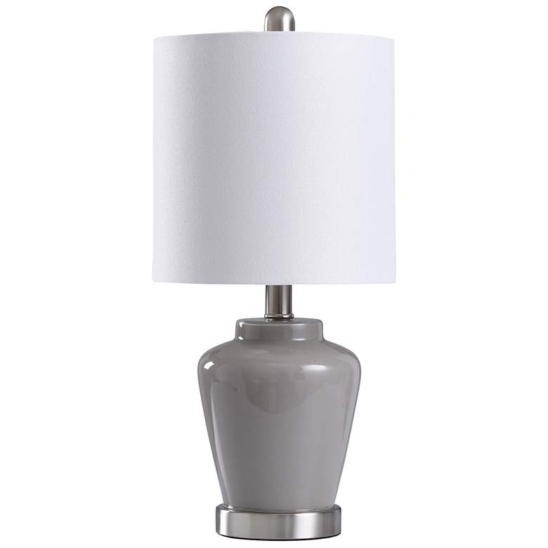 Image 1 Glass Accent Gray Table Lamp With White Linen Shade