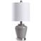 Glass Accent Gray Table Lamp With White Linen Shade