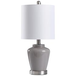 Glass Accent Gray Table Lamp With White Linen Shade