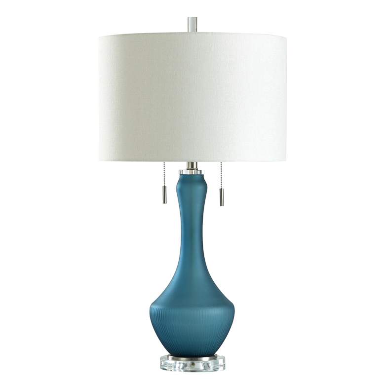 Image 1 Glass, Acrylic, Steel Table Lamp - Blue Finish - White Shade