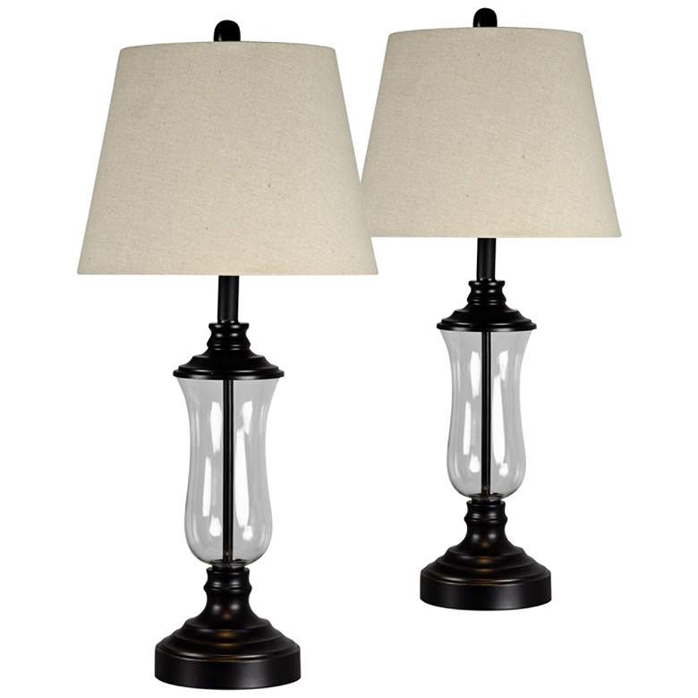 Image 1 Glass and Bronze 30 inch High Traditional Table Lamps Set of 2