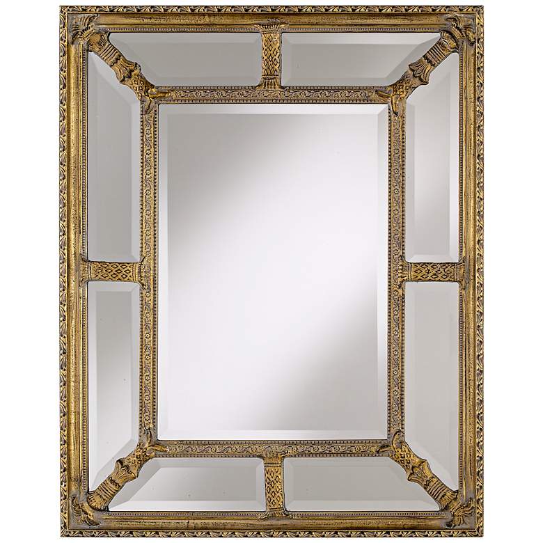 Image 1 Glass and Gold Border Small 35 inch High Wall Mirror