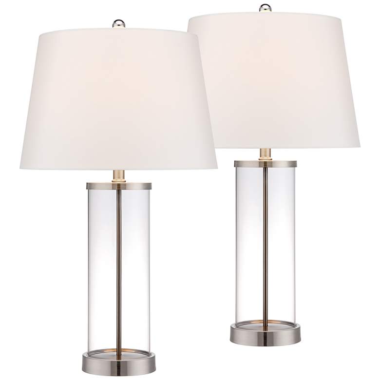 Glass and Steel Cylinder Fillable Table Lamp Set of 2