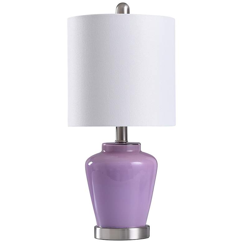 Image 2 Glass Lilac Accent Table Lamp With White Linen Shade