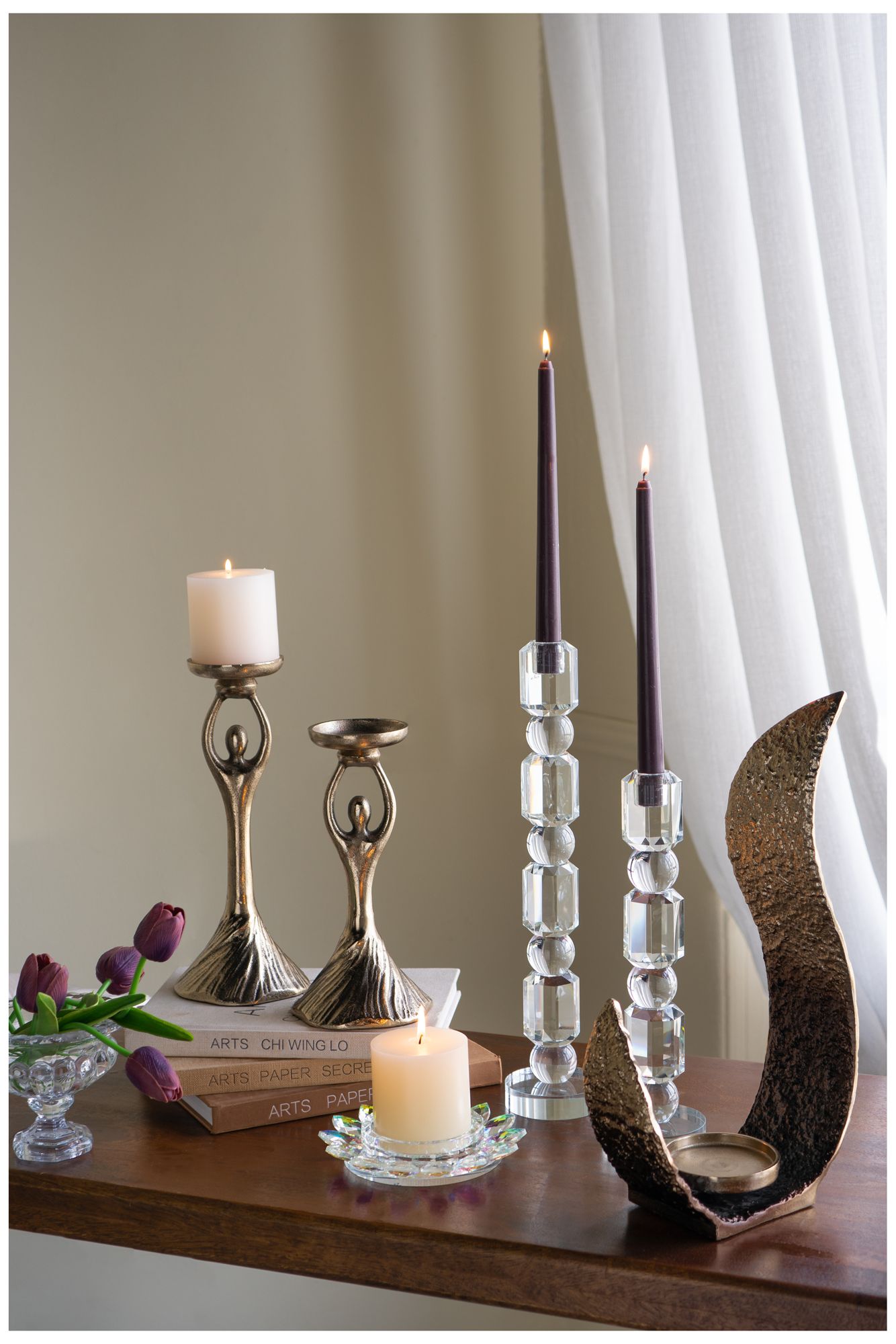 Image 4 Glass Lotus Flower 6"Dia. Pillar Candle Holder Iridescent Finish more views