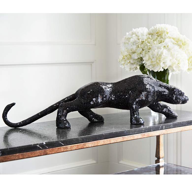Image 1 Glass Mosaic 29 1/4 inch Wide Black Panther Table Sculpture