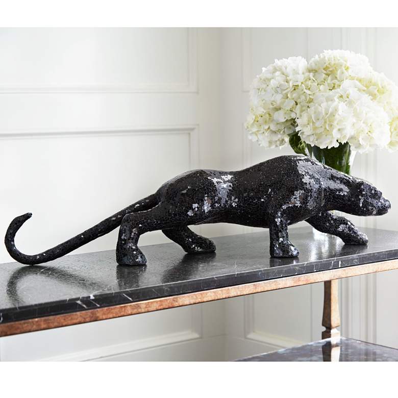 Image 1 Glass Mosaic 29 1/4" Wide Black Panther Table Sculpture
