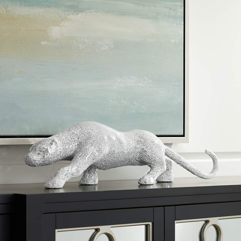 Image 1 Glass Mosaic and Silver 29 1/4" Wide Panther Sculpture