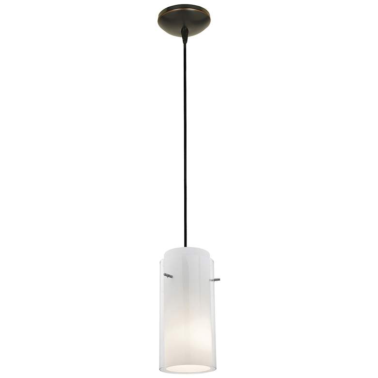 Image 1 Glass'n Glass 4.5"W Oil Rubbed Bronze Cord Hung Pendant w/ Opal Gl