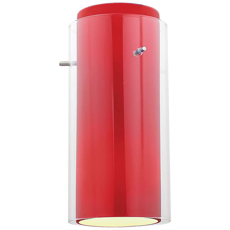 Image 1 Glass&#39;n Glass - Cylinder Pendant - Brushed Steel Finish - Clear Red Gla