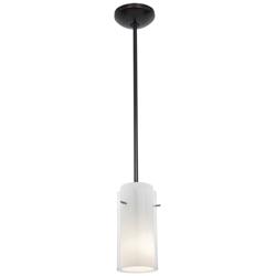 Glass&#39;n Glass Cylinder Pendant - Rods - Oil Bronze Finish, Clear Opal