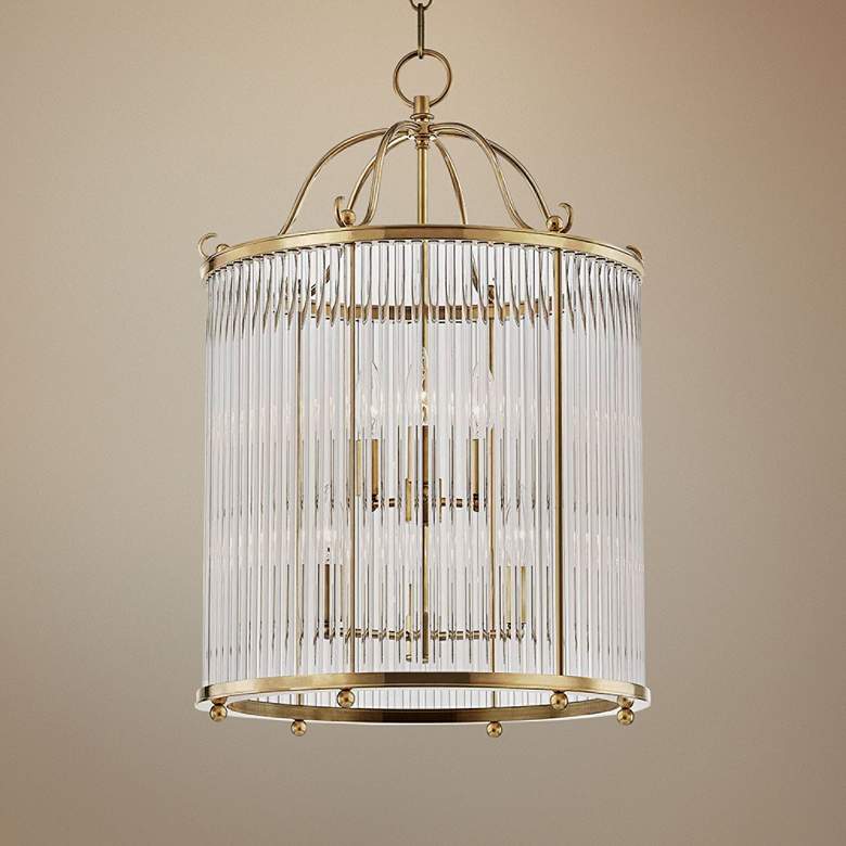 Image 1 Glass No.1 17 1/2" Wide Aged Brass and Crystal Pendant Light