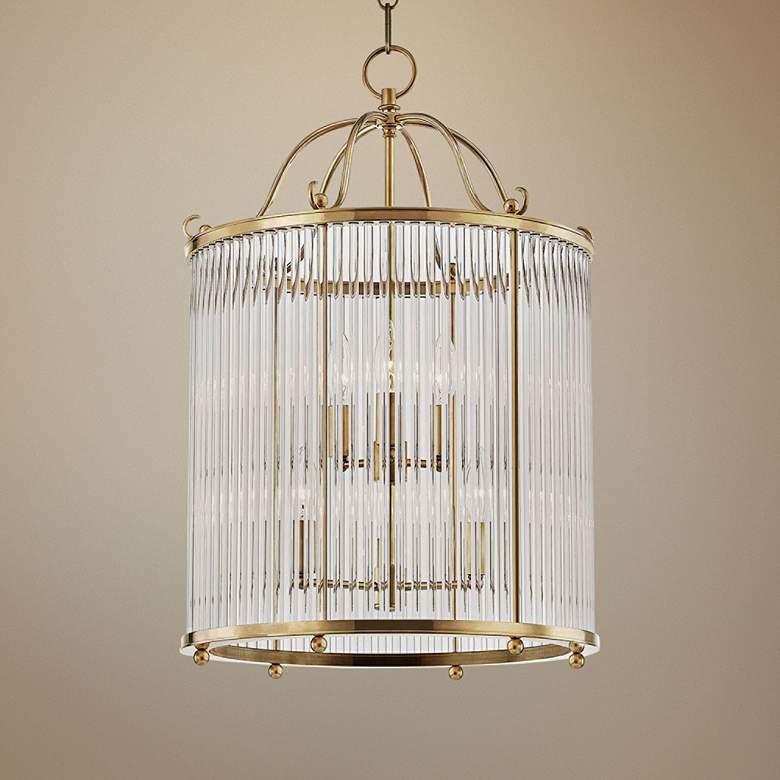 Image 1 Glass No.1 17 1/2 inch Wide Aged Brass and Crystal Pendant Light